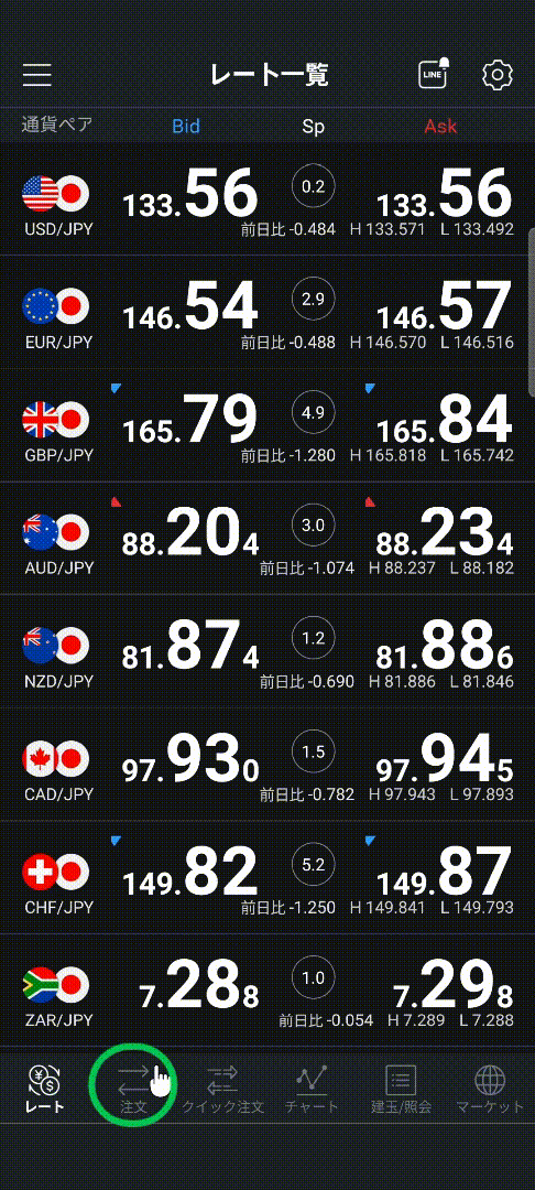 現在のレートで注文する(成行注文)