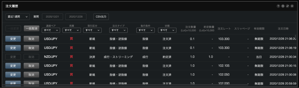 注文履歴と訂正取消